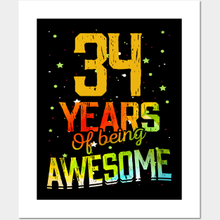 34 Years Of Being Awesome Gifts 34th Anniversary Gift Vintage Retro Funny 34 Years Birthday Men Women Posters and Art